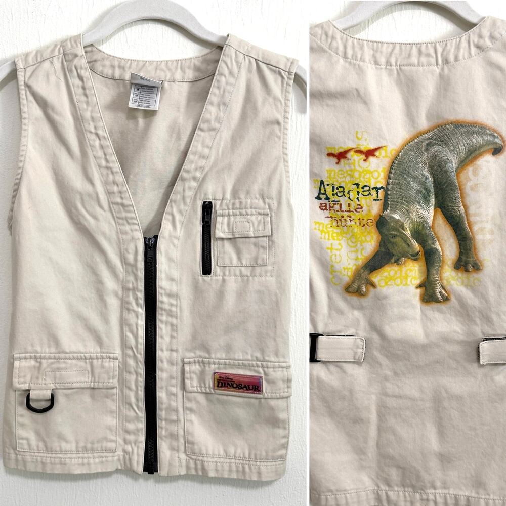 Vintage Disney Dinosaur Movie Aladar 2000 Vest Safari Juniors M Khaki Graphic